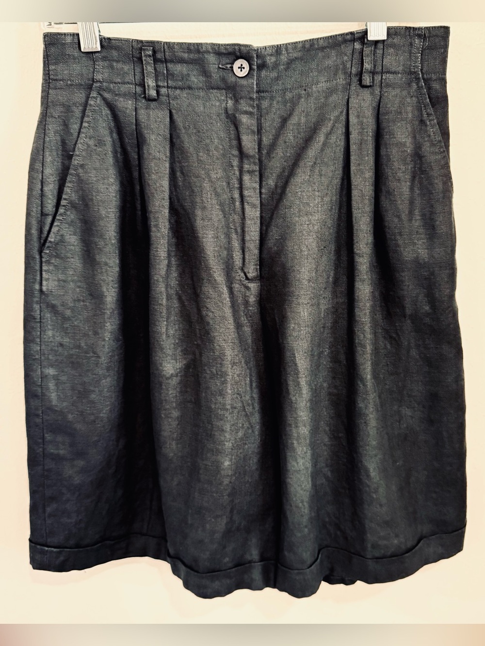Vintage Black Linen Bermuda Shorts USA Made Union Made Liz Claiborne 12
